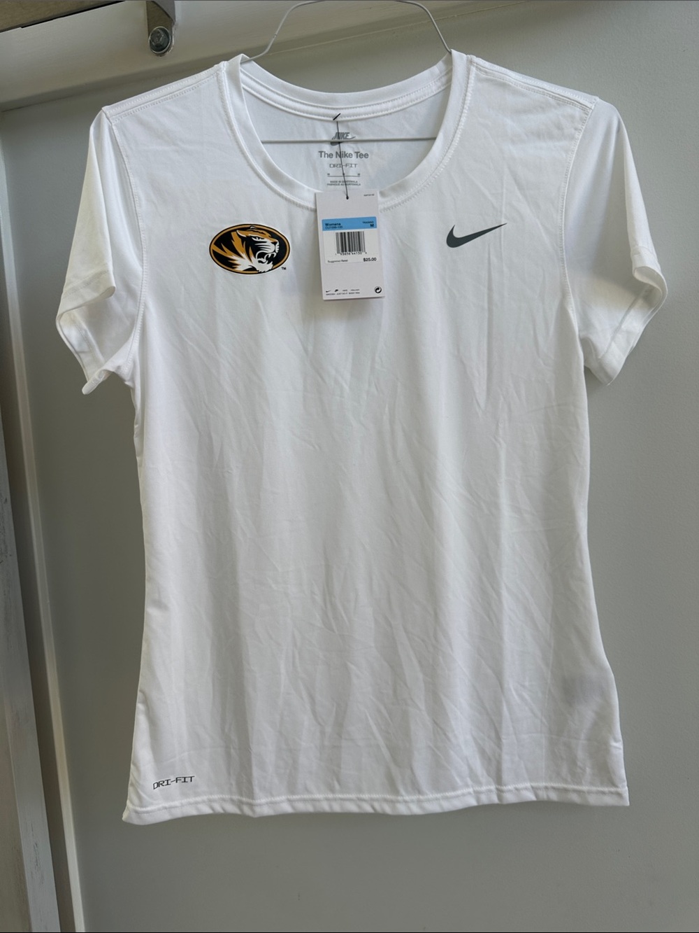 Nike White Dri-FIT Short Sleeve Crew Tee with Missouri Tigers Logo
